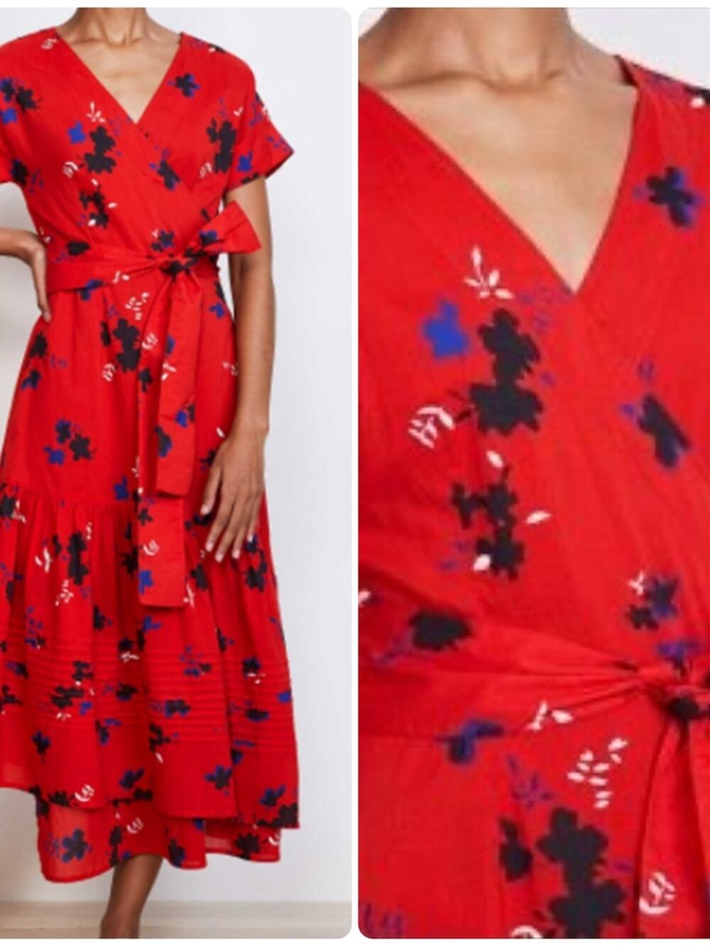 Apiece Apart Amaro Wrap Dress Red Floral